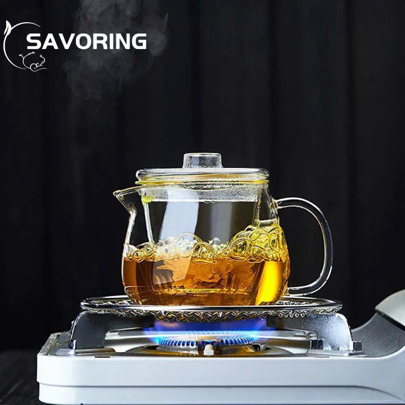 400ml Glass Teapot Heat-Resistant Borosilicate Glass Teapot Boiling Teapot Thickened with Handle Teapot Household Flower Tea Set