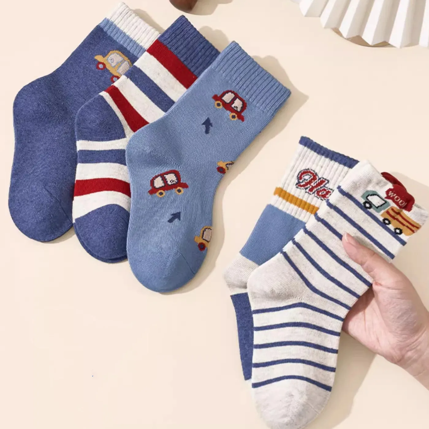 5 Pairs Kids Mid-Calf Socks Soft Cotton Winter Warm Socks Bo