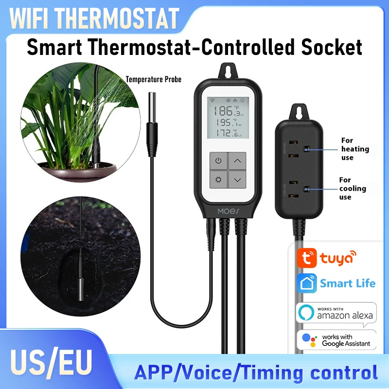 

Tuya WiFi Smart Thermostat Plug and Socket for Potted Plants,Fish Tank,Greenhouse,APP Control Works with Alexa/Google Home