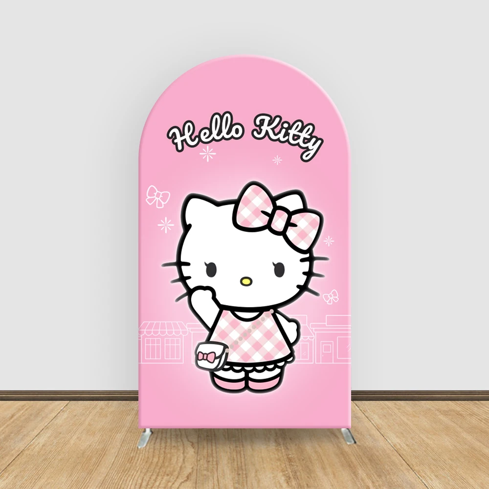 Fondo de arco de Hello Kitty, cubierta de Sanrio, tema rosa, cumpleaños de niña, Baby Shower, fondo de fotografía elástico rosa, decoraciones para fiesta
