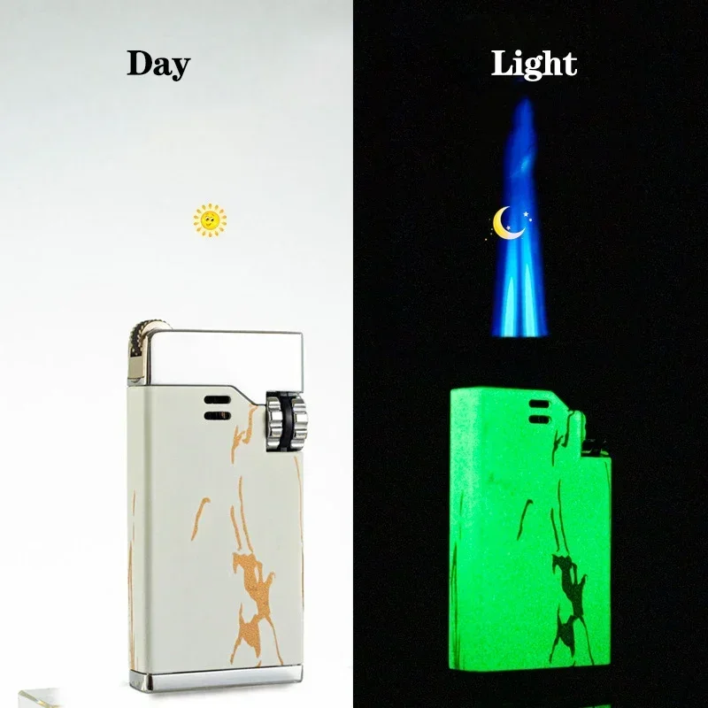 JOBON999-Double Fire Blue Flame Lighter Straight Into Windproof Lighter Inflatable Personality Visible  Metal Luminou Cool view 3