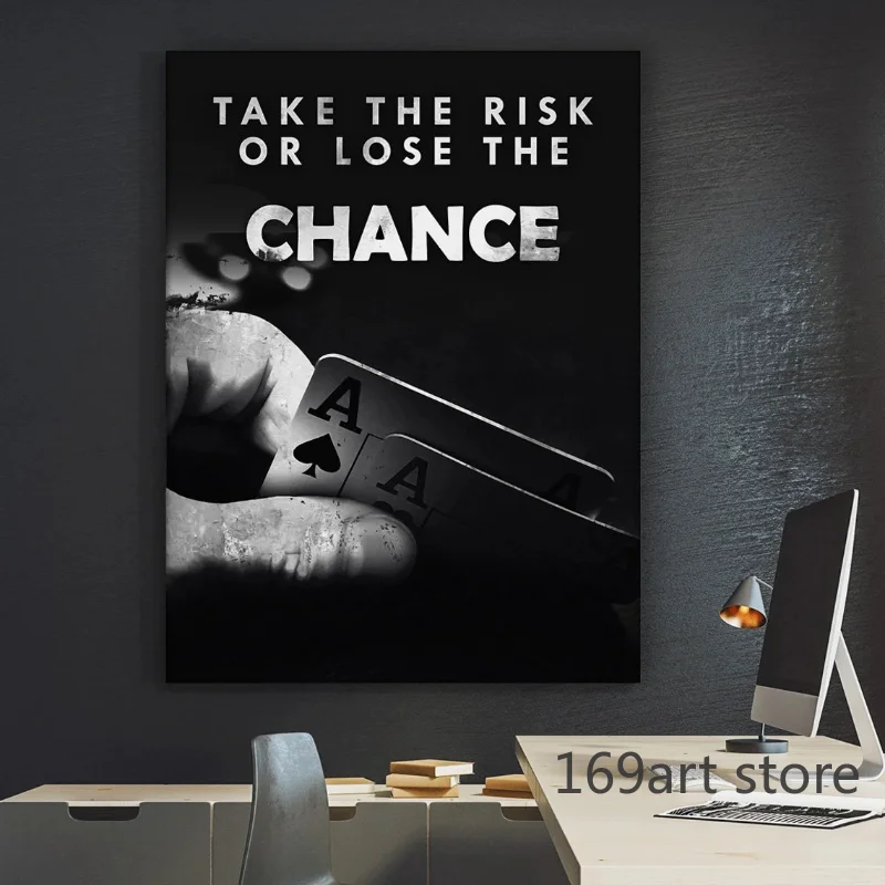 Motivational Quotes Take The Risk or Lose The Chance & Poker Art Poster Canvas Painting Wall Prints Picture for Room Home Decor