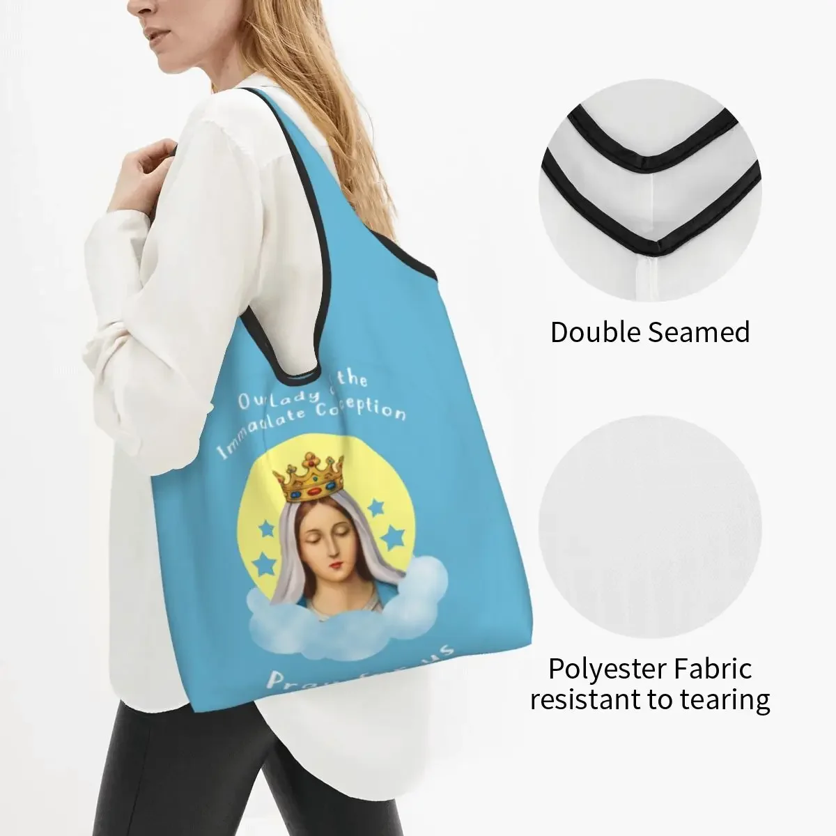 Our Lady Of The Immaculate Conception Shopping Bags Reusable Grocery Eco Bags Capacity Fatima Recycling Bags Washable Handbag