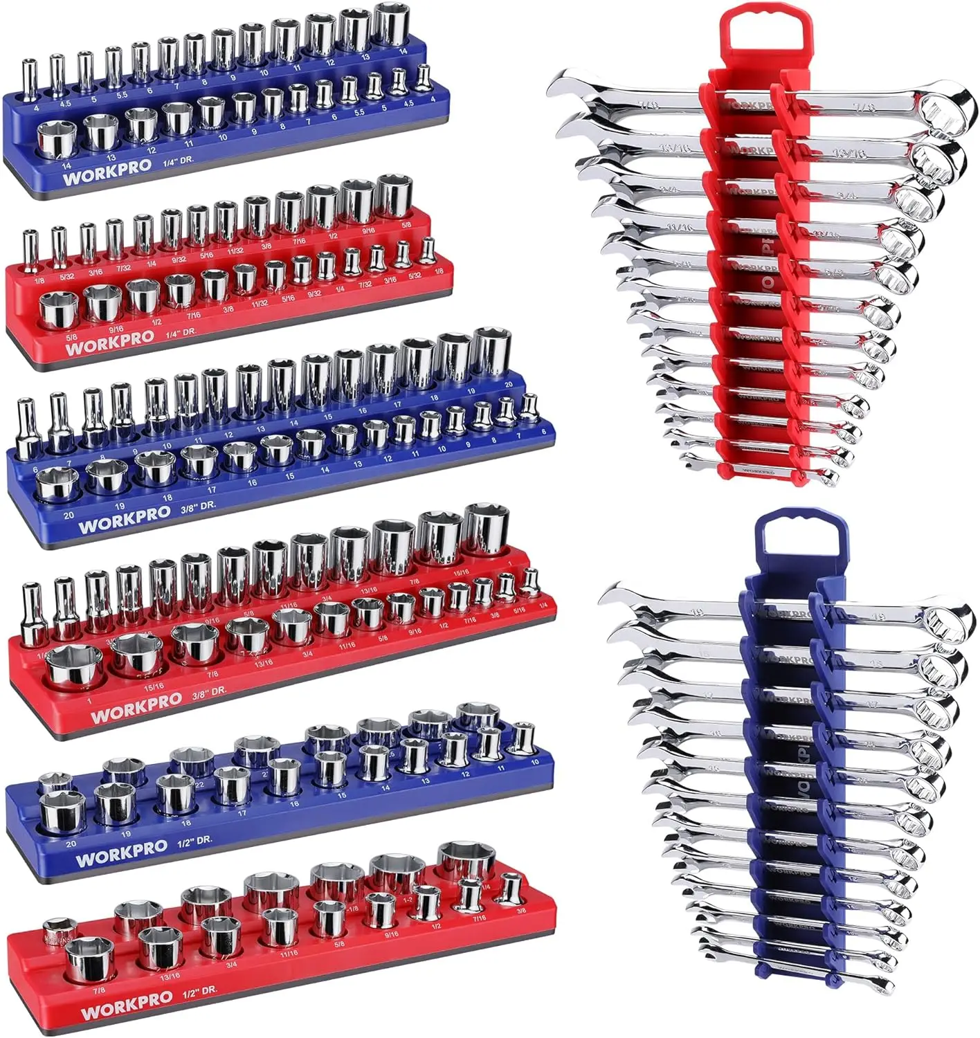 

8-Piece Magnetic Socket and Wrench Organizer Set with 1/4", 3/8", 1/2" Drive for Metric SAE Storage