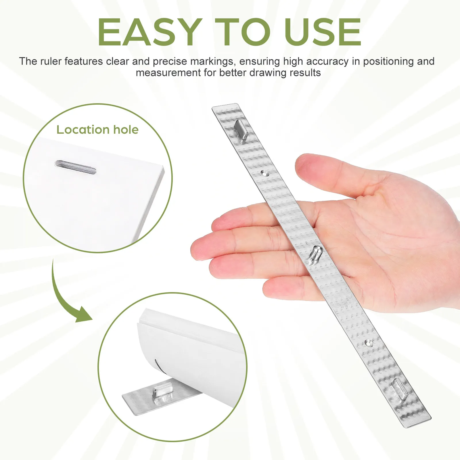 3-Hole Positioning Ruler for Artists Animation Peg Bar Metal Drawing Tool with Paper Fixation Precise Markings Lightweight