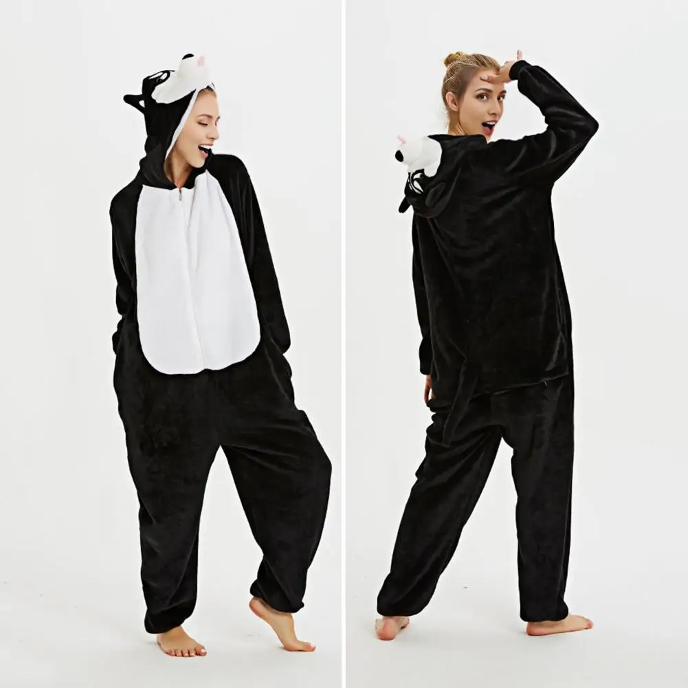 Women's One-piece Flannel Cosplay Costume Panda Animal Pajama Cartoon Hooded Sleepwear Halloween Christmas Nightdress Jumpsuit
