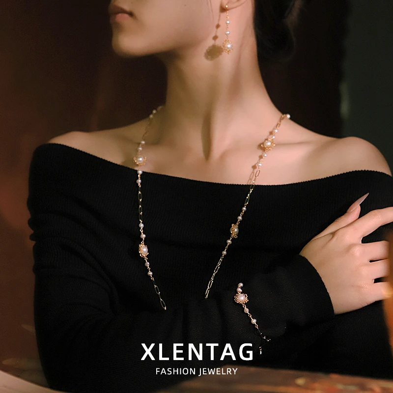 لؤلؤ المياه العذبة الطبيعية زهرة ثلاث قطع مجموعة تصميم فاخر أقراط قلادة سوار هدية مأدبة الزفاف GS0217 #5