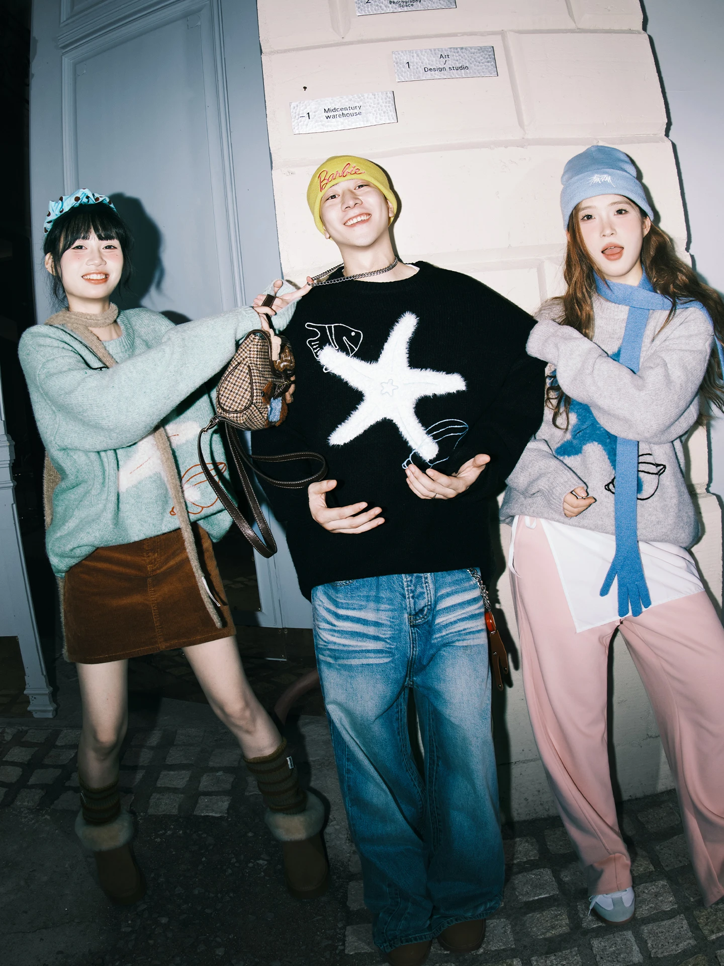 خريف شتاء جديد النمط الأمريكي العصرية نجم البحر التطريز سترة سوداء زوجين نمط فضفاض عادية أخضر رمادي محبوك سترة #2