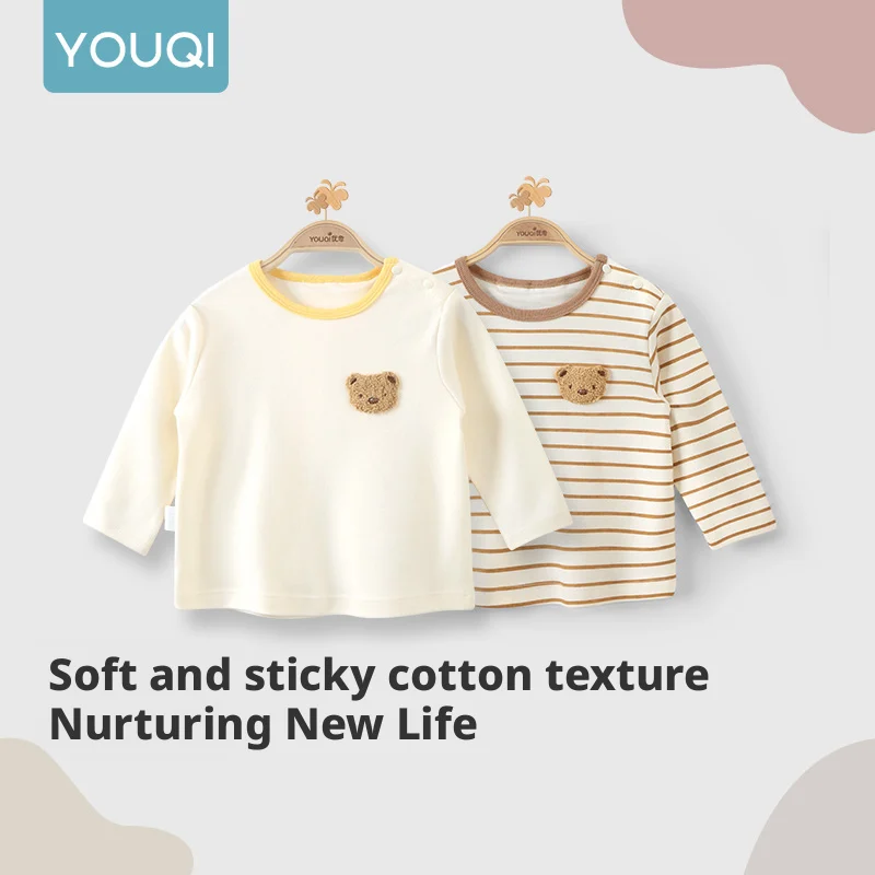 

【Youqi】Chinese Baby Tops for 0-2 Year Olds, Spring and Autumn Warm Long-Sleeve Tops, Close-Fitting Underwear, Long-Sleeve T-Shirts, Base Layer Tops