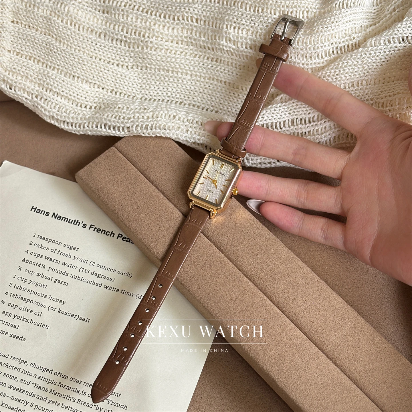 Reloj DOUKOU para mujer, delicado reloj de mujer con esfera rectangular, elegante reloj de mujer con correa de cuero verde/rosa/marrón/negro/blanco