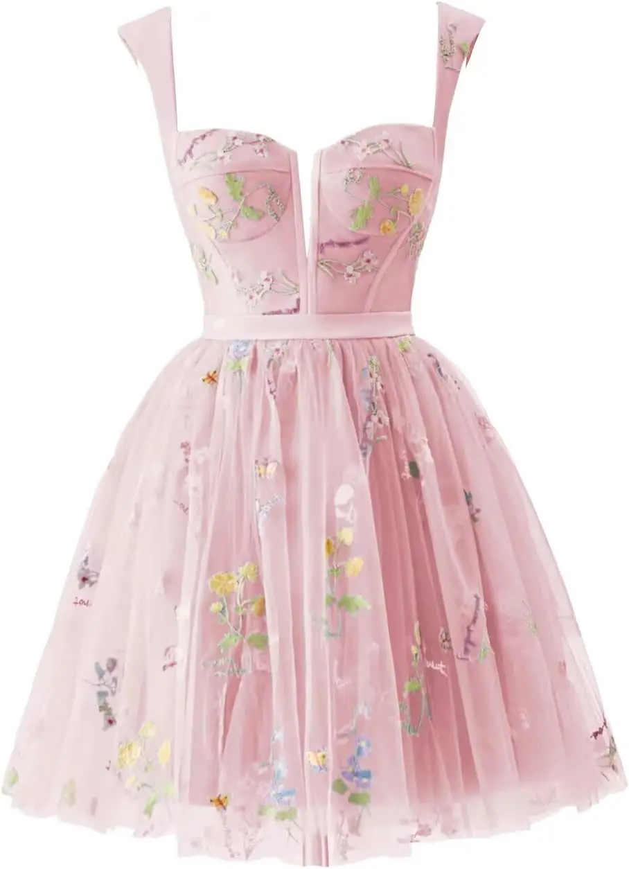 

Women's Short Homecoming Dresses 2025 Flower Embroidery Tulle Prom Dress Formal Party Gown graduation tulle cocktail dress