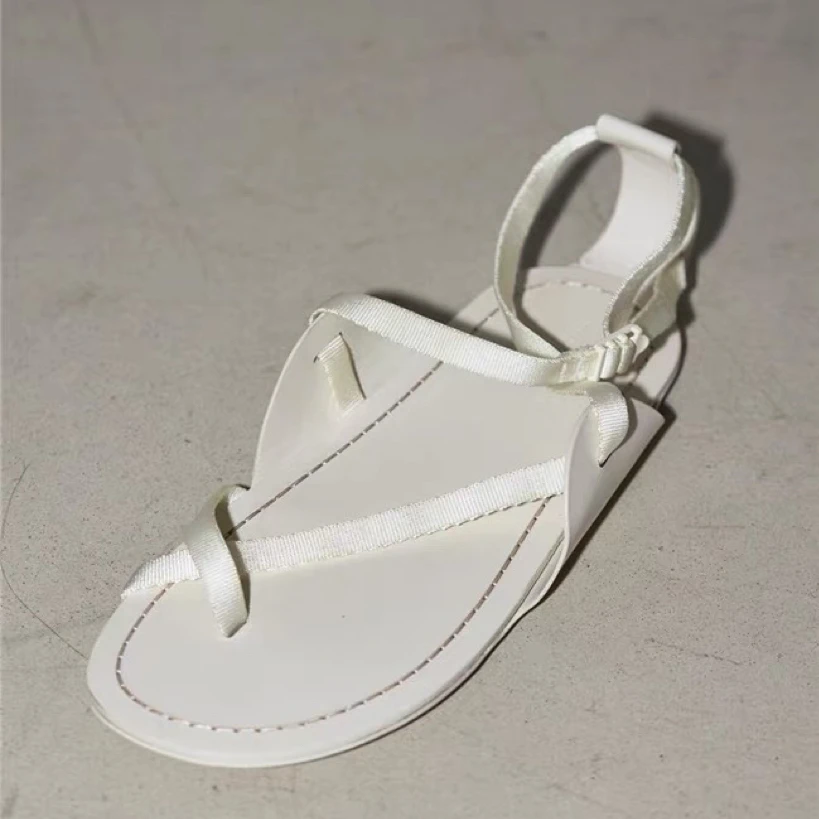 Design Fashion Open Toe Cross Strap Flat Sandals For Women Shoes 2024 Summer New Solid White Flat With Sandalias Femininias