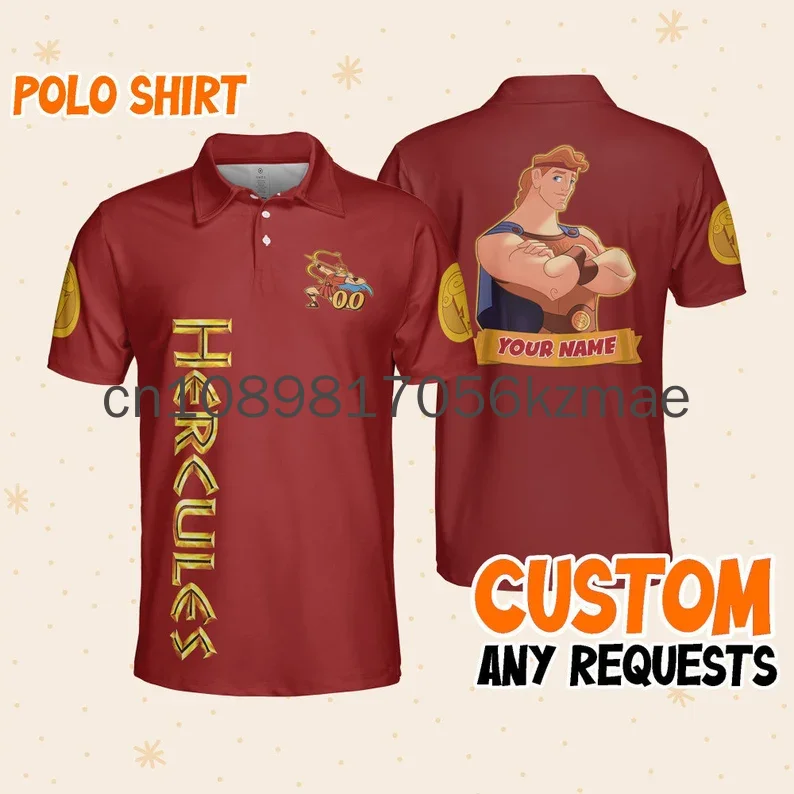 2024 Summer New Disney Hercules Strong Polo Shirt Customized Name Number Disney Casual Fashion Short sleeved Men's Polo Shirt