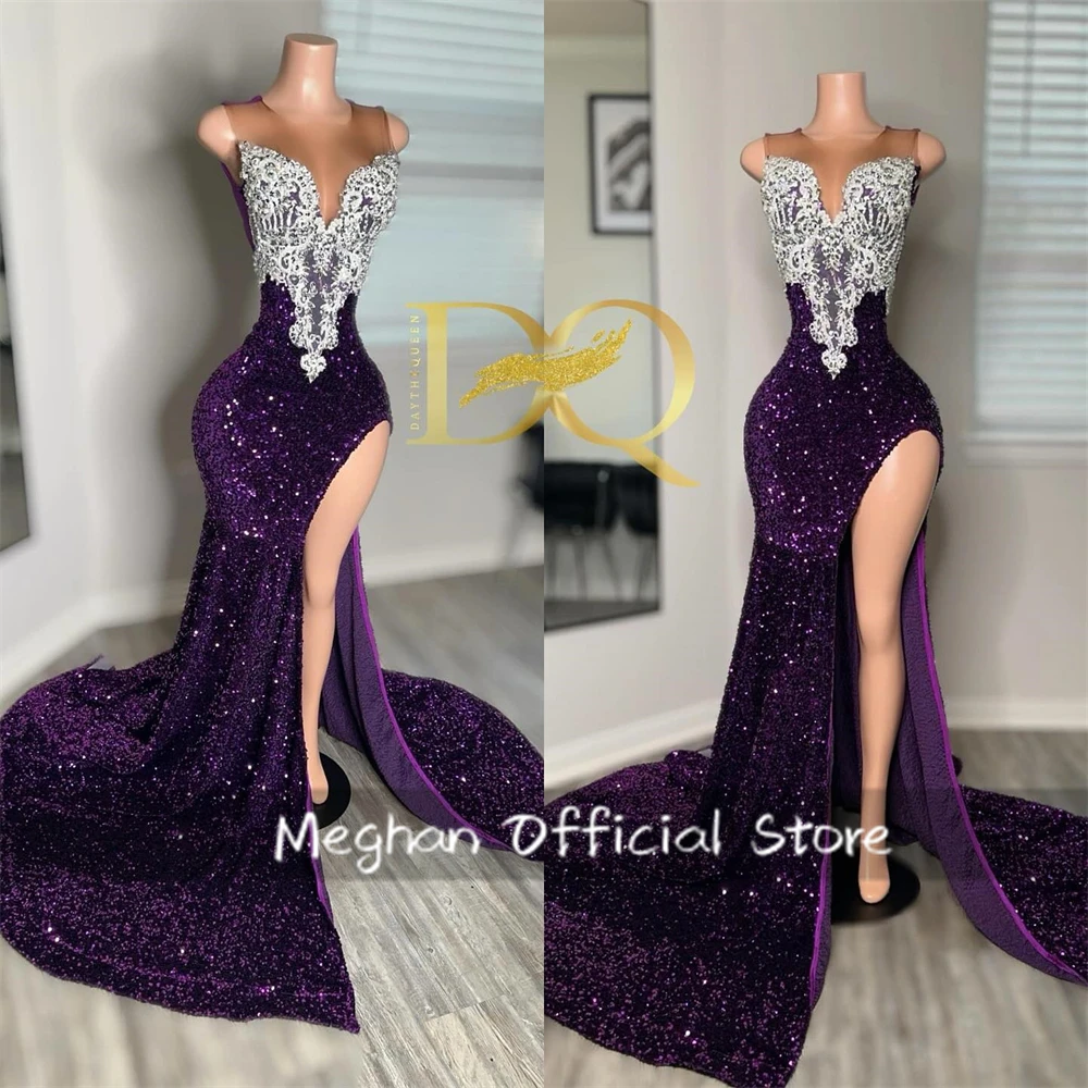 

Темно-фиолетовое длинное платье с блестками O N, платье для выпускного вечера с бусинами и кристаллами, роскошное платье-Русалка на день рождения с разрезом, 2025