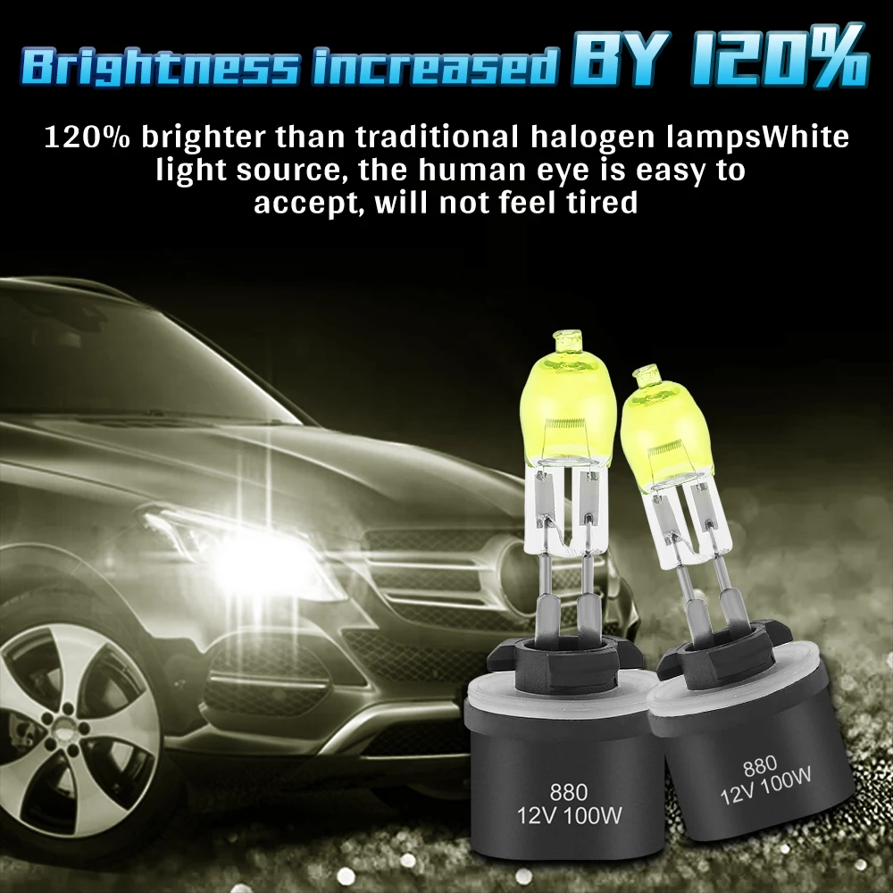 2pcs 3000LM 100W Car Halogen Bulb HOD Lamp 2800K Yellow Light Front Headlight  H1/ H3 / H4 / H7 / 880 / 881 / 9005 / 9006