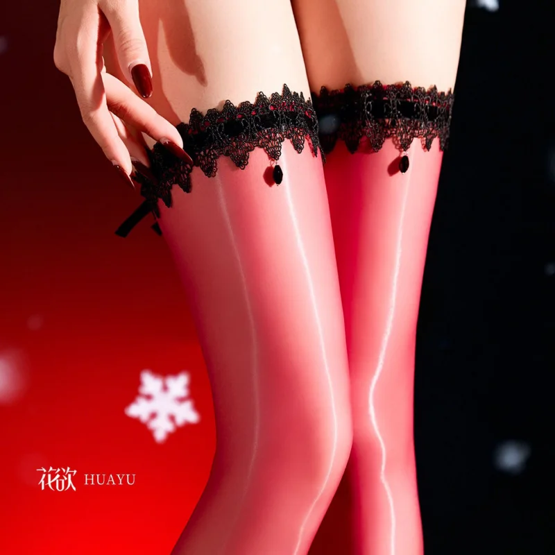 

Queen Black Silk 3D Highlight Gemstone Lace Long Stockings Sexy Over-the-Knee Ultra-Thin Aurora Stockings