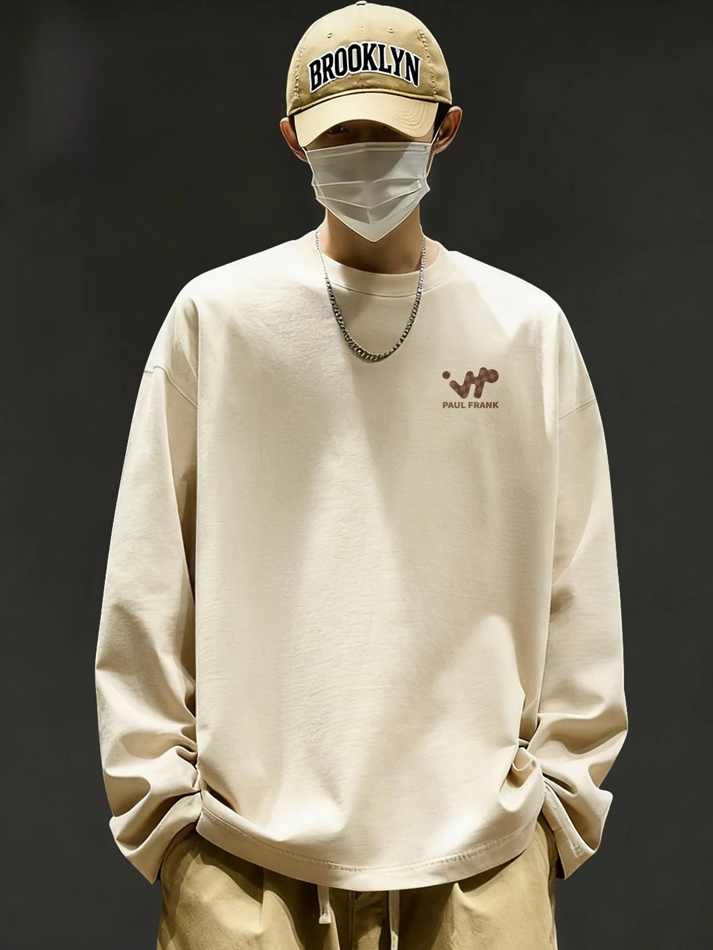 

Мужская футболка с длинным рукавом из чистого хлопка, весенняя, повседневная, с круглым вырезом, свободного кроя, дышащая, впитывающая пот.