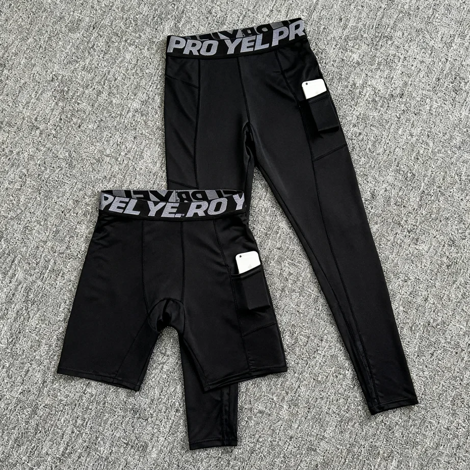 طقم سراويل ضغط مكون من قطعتين للرجال لباس ضيق وسروال قصير للتمرين والجري مع جيب للهاتف وطبقة أساسية عالية المرونة للتدريب في صالة الألعاب الرياضية #4