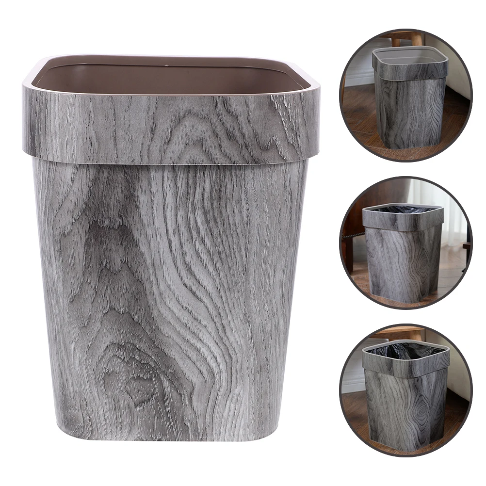 

Wood Grain Trash Can Rubbish Bin Kitchen Wastebasket Dustbin for Garbage Container Food Office