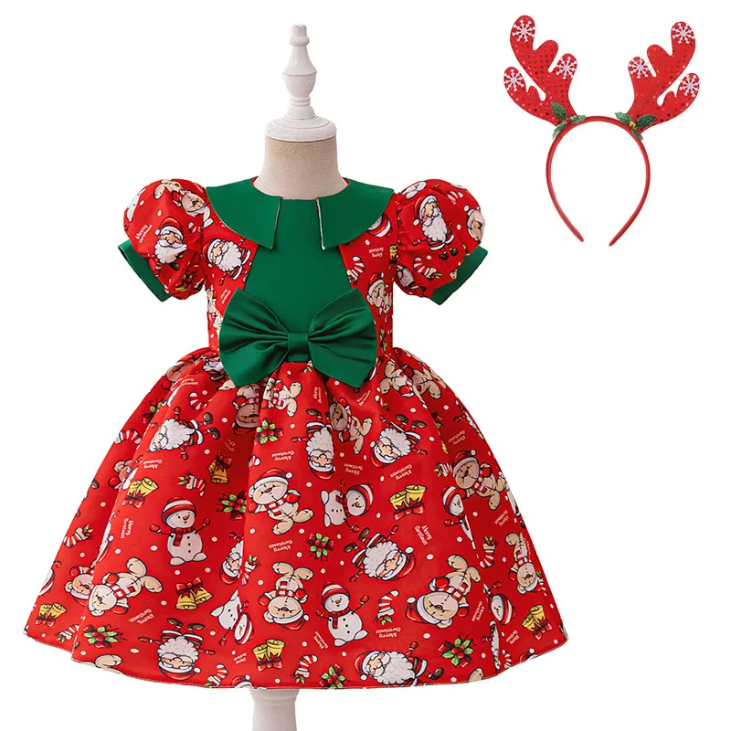 

Новинка 2023 года, платье для девочек, детское платье Санта-Клауса со снежинками, платье принцессы с мультяшным принтом, платье для рождественской вечеринки