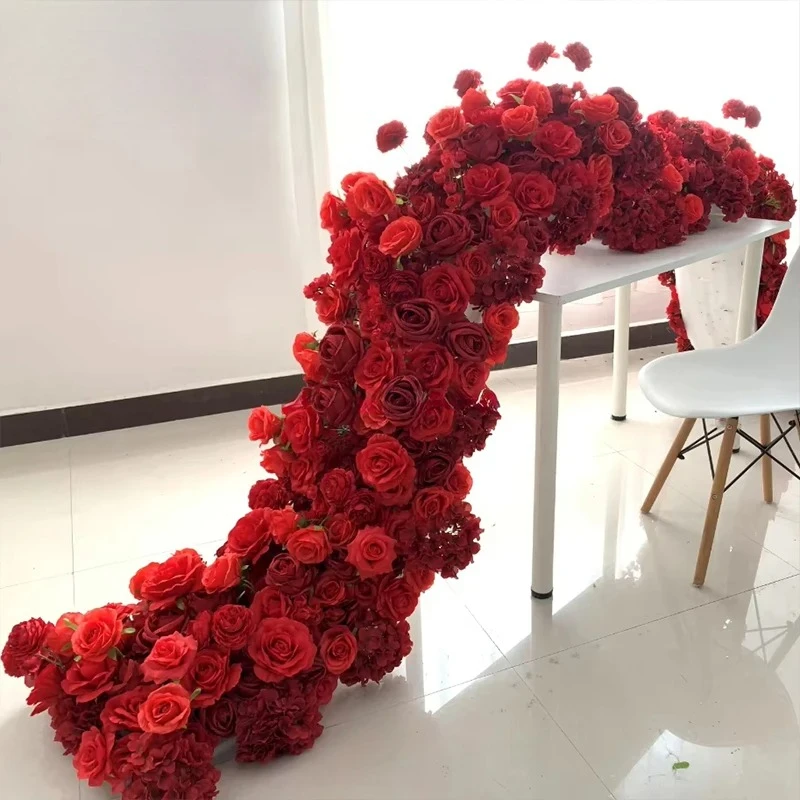 الفاخرة زهرة اصطناعية صف الزفاف الجدول محور الزهور الزفاف 2026 ديكور الطابق زهرة عداء قوس ديكو المرحلة الأزهار