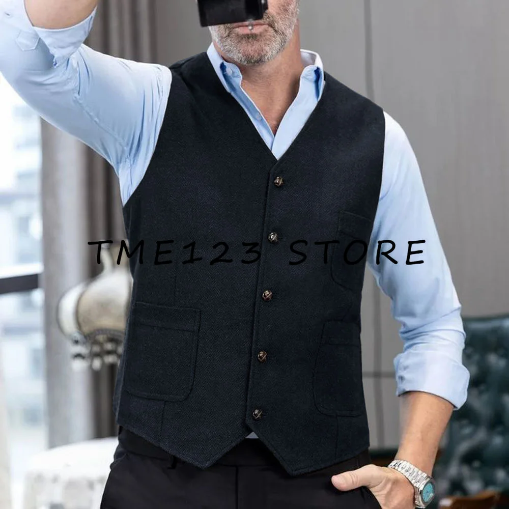 Vest Men Waist Coat New Men's Herringbone Solid Color Vest Business Casual Sleeveless Vest Steampunk Costume Men's Vests Man