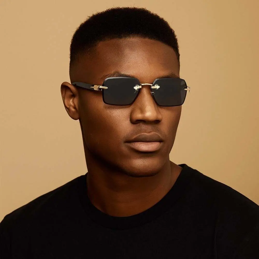 

Catwalk Retro Frameless Polarized Sunnies Eyewear Lightweight Square Frame Sunglasses PC Decorative Anti-UV Glasses Outdoor