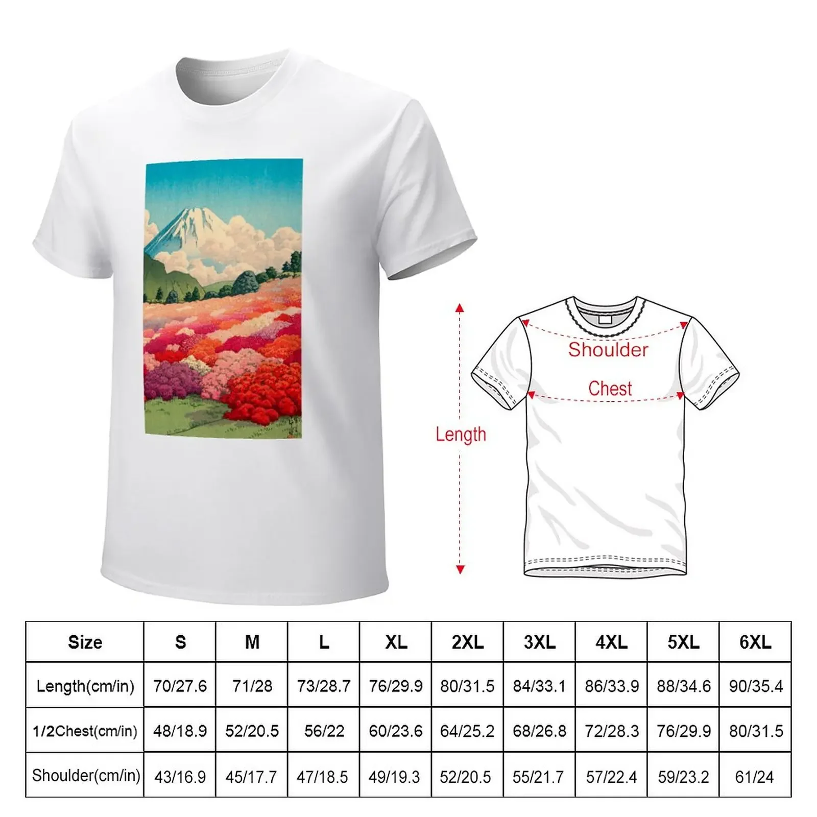 View of an Azalea Garden and Mt Fuji, by Kawase Hasui T-Shirt customizeds korean fashion t shirt for men