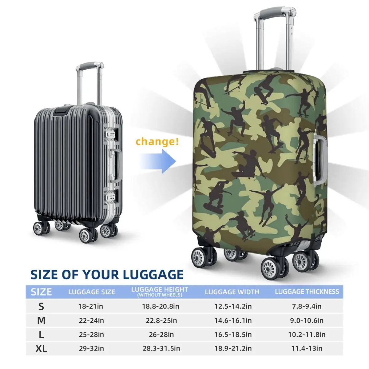 Skater Camo WOODLAND Protezione per valigia Coperture protettive per bagagli da viaggio elastiche per 18-32 pollici