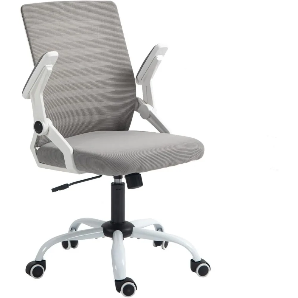 Silla giratoria ergonómica con respaldo de malla, soporte Lumbar ejecutivo, reposabrazos abatible, color gris, para escritorio y ordenador de oficina