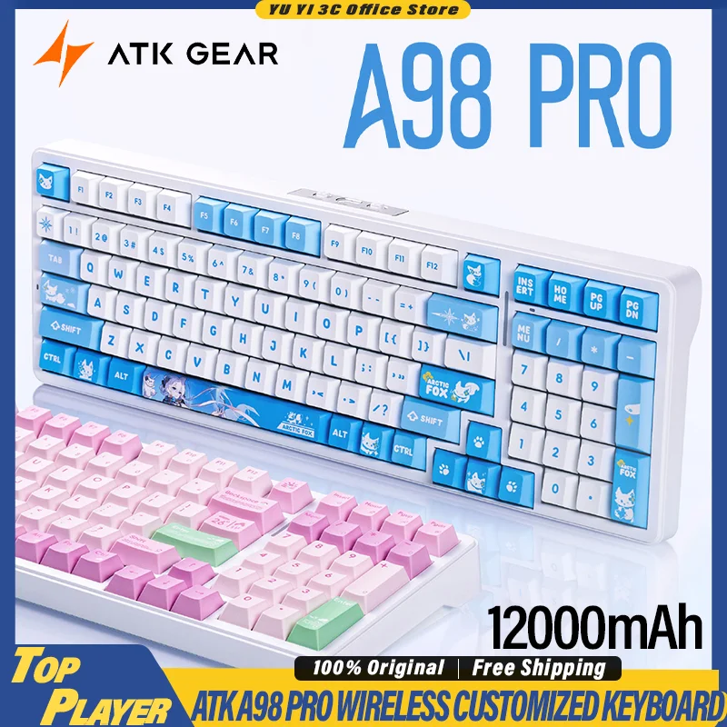 

ATK A98 Pro Беспроводная механическая клавиатура BT 2,4G Беспроводная батарея 12000 мАч с длительным сроком службы 5 слоев ПРОКЛАДКА 1 мс Низкая задержка для офиса