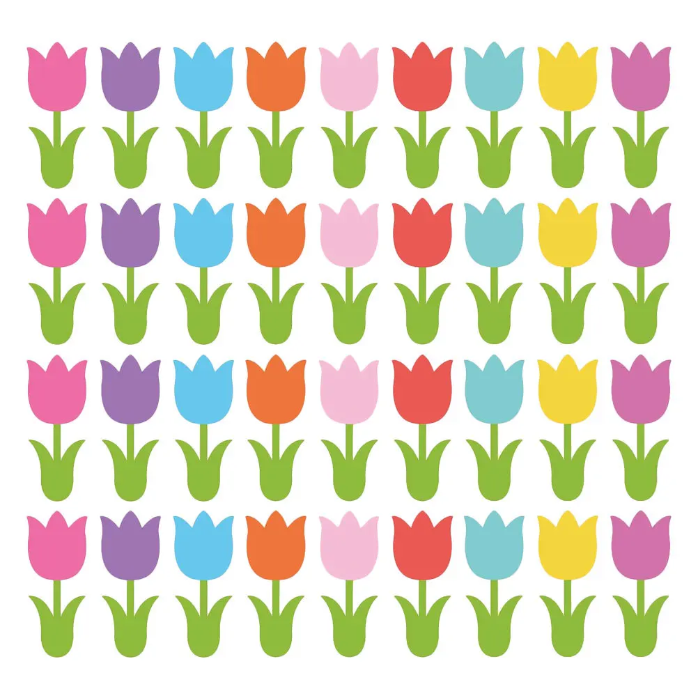 45개의 다채로운 튤립 컷아웃, 생기 넘치는 봄꽃 장식, 게시판 공예 프로젝트용 종이 컷아웃, 봄꽃 컷아웃