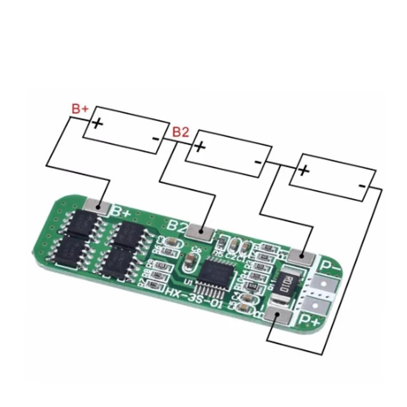 3S 12V 18650 10A BMS Charger Li-ion Lithium Battery Protection Board Circuit Board 10.8V 11.1V 12.6V Electric Blue Green Battery