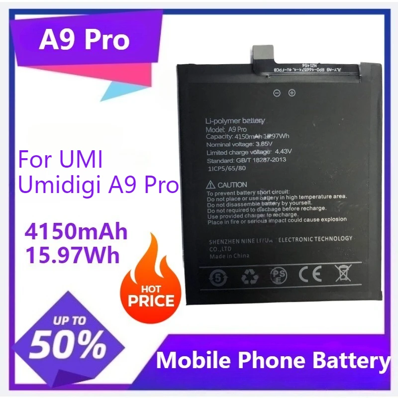 

A9 Pro Battery For UMI Umidigi A9 Pro A9 Pro Phone Replacement Bateria Batteries New High Quality 4150mAh 15.97Wh