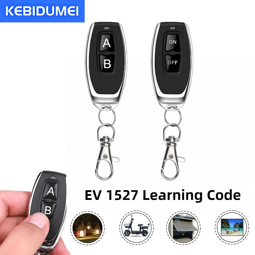 

433MHZ RF Remote Control 2 Channel EV1527 Transmitter Momentary Mode Self Locking Switch Relay Interlock Garage Door Keychain