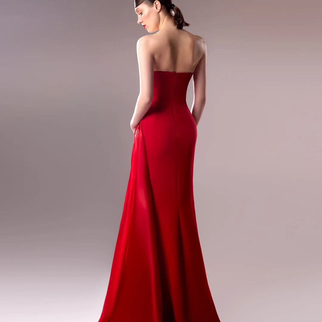 تخصيص أزياء جيرسي فساتين السهرة المستقيمة سستة الظهر الأحمر حمالة أكمام لوحة قطار مناسبة خاصة G #2