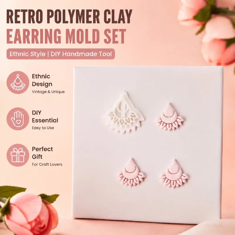 Niche Vintage Polymer Clay Earring Cutters Ethnic Style Jewelry Pendant Shaping Molds Handmade Craft Tools Ideal for DIY Art