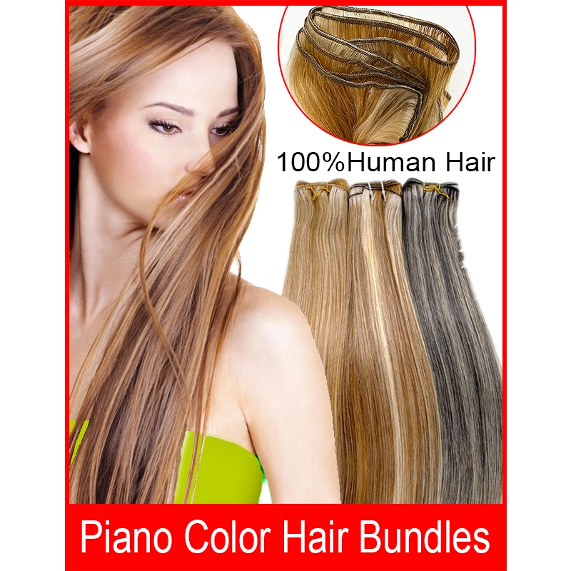 Shinehair-Extensions de Cheveux Humains Vierges Lisses pour Femme, Mèches 100% Naturelles, Tressage, Document Piano