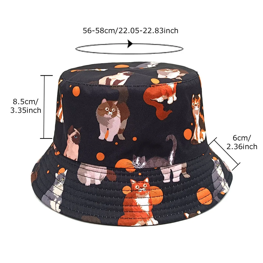 Spring/Summer Cute Cat Hat Fashion Animal Men’s Sun-proof Bucket Hat Unisex Fisherman Hat Women’s Reversible Basin Cap