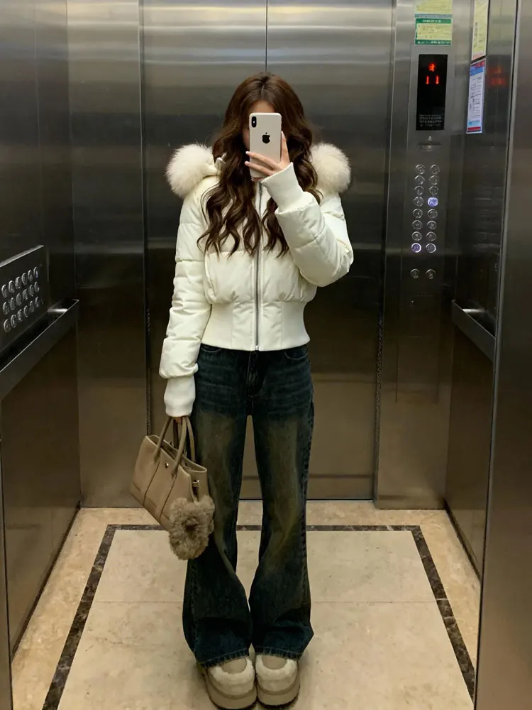 

Korean Sle White Du down Jaet Women's Small Size Thi Warm ort Coat Winter New Arrival Casual Slim Fit High Waist