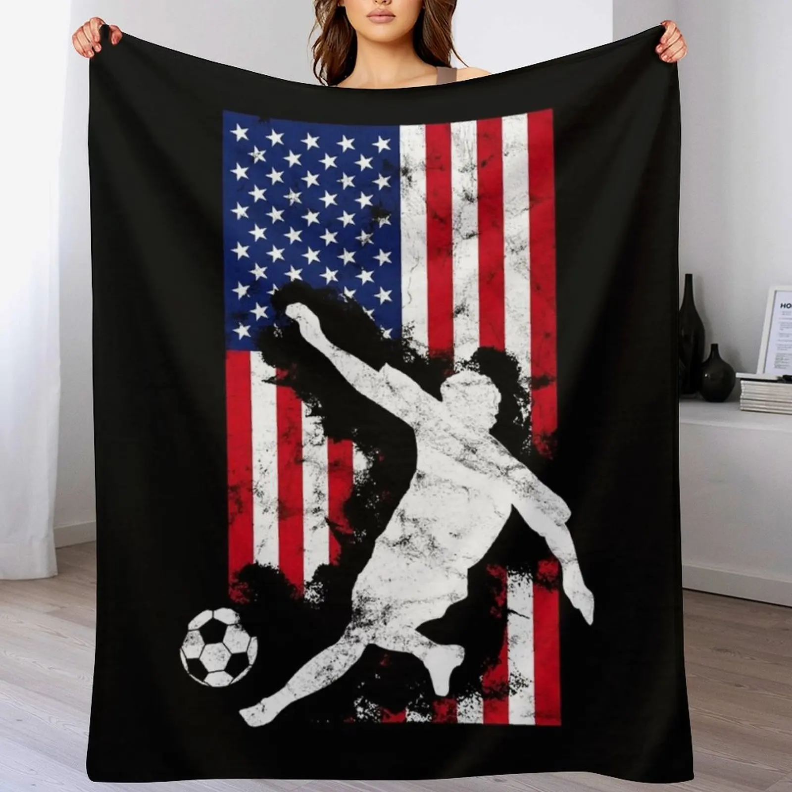 

American flag usa soccer player team Throw Blanket Thin manga for sofa Plush Blankets
