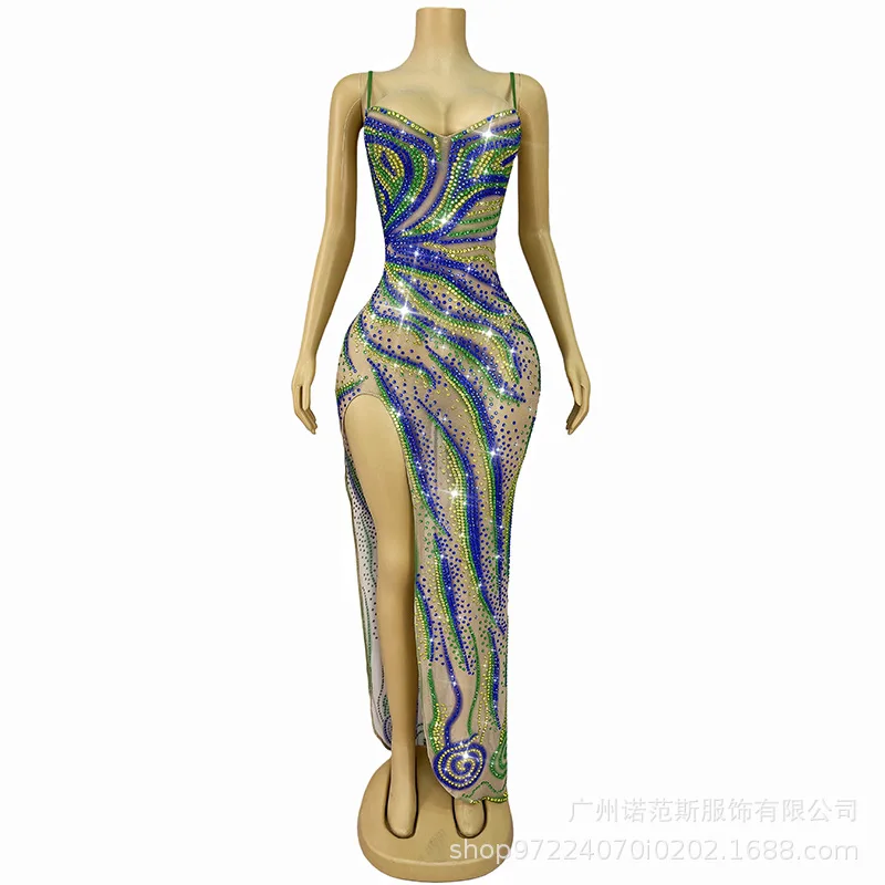 Colorful Suspender Glam High Split Holiday Dress Banquet Women's Premium Evening Dress Red Carpet Catwalk Vestidos De Gala Mujer