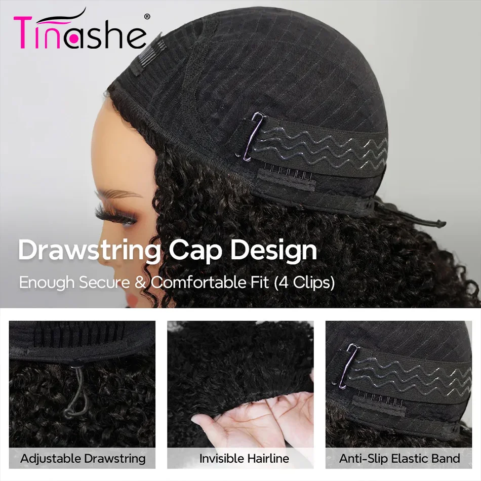 Tinashe Beach Curly Natural Wave Half Wig 3 IN 1 Quick Install Glueless Wig 100% Human Hair Wigs Natural Blend Hairline 250% Density Flip Over Style view 6
