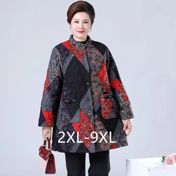 Gevşek kadın sonbahar kış pamuk ceket orta yaşlı yaşlı anne kalın sıcak ceket büyükanne Parkas 100 Kg 2XL-9XL giymek