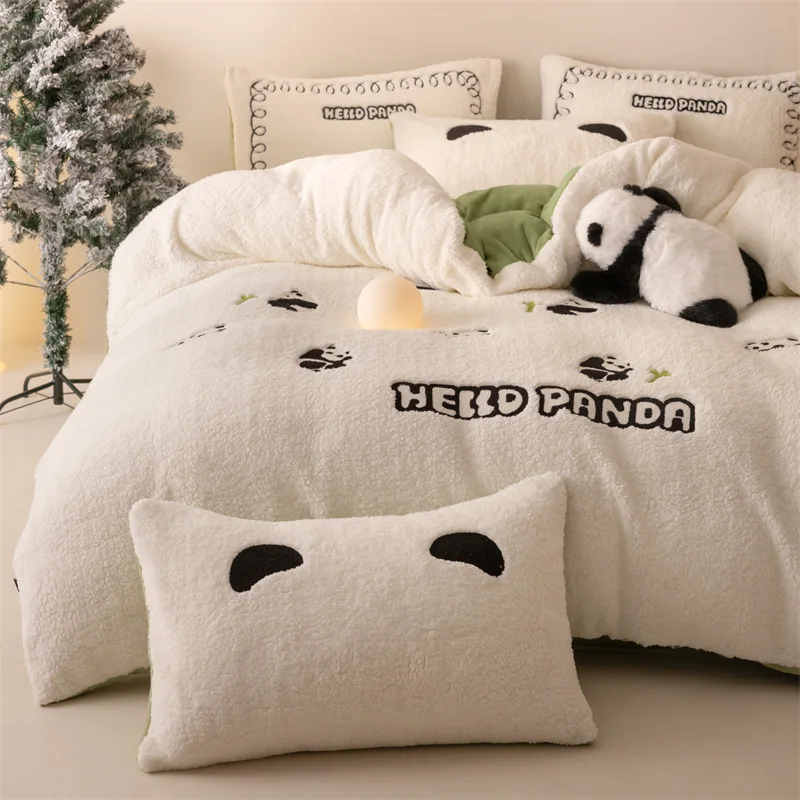 

Customizable Class A Sheep Fleece Patch Embroidery Four-piece Set Autumn and Winter Thickened Cartoon Wind Quilt Cover Bedding