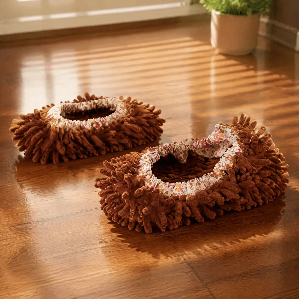 Multifunction Brown Cleaning Mop Slippers Chenille 25*11cm Floor Mop Slippers Sweeping Cleaning Slippers For Kitchen