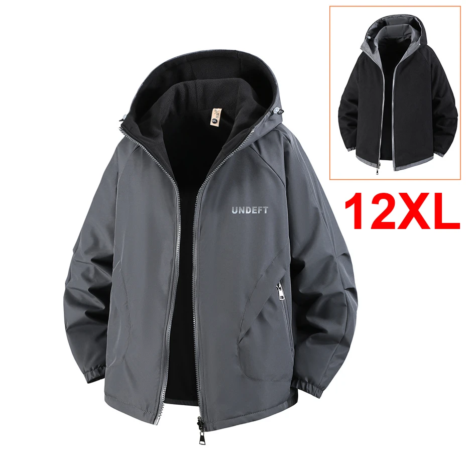 Double-sided Jacket Men 12XL Plus Size Windbreaker Jacket Fleece Coat Spring Autumn Canp Jackets Male Big Size 12XL