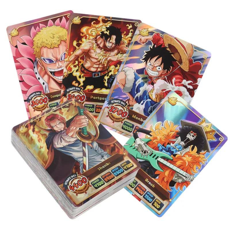 

50 шт. коллекционных голографических карт One Piece (английская версия) с персонажами аниме Луффи и Шанксом, подарок для детей, игрушки