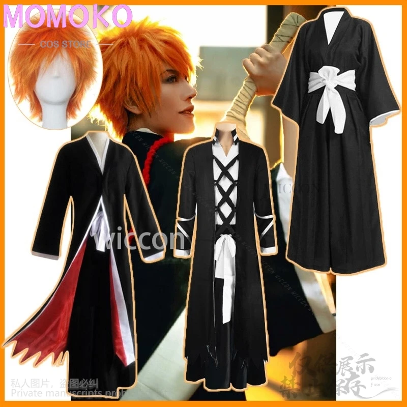 Anime Cosplay Kurosaki Ichigo Costume Japanese Kimono Uniform Thousand-Year Blood War Wigs Mask For Man Halloween Party