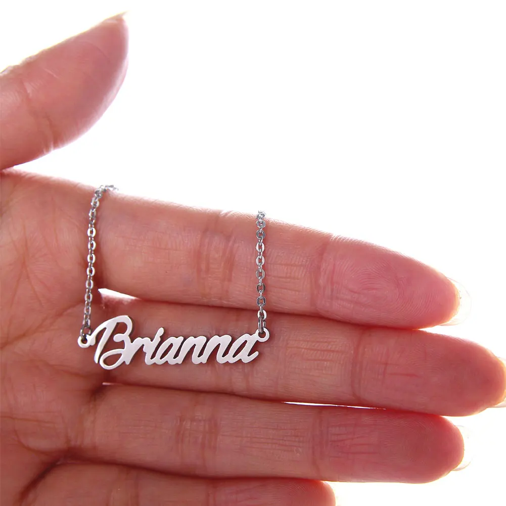 Brianna Gold Plated Stainless Steel Name Necklace for Women Nameplate Pendant Jewelry Gift for Femme and Mothers